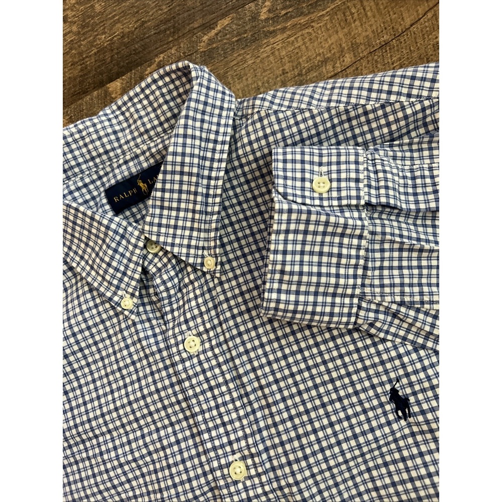 Ralph Lauren Men's‎ Button Shirt XL Blue White Gingham Check Pony